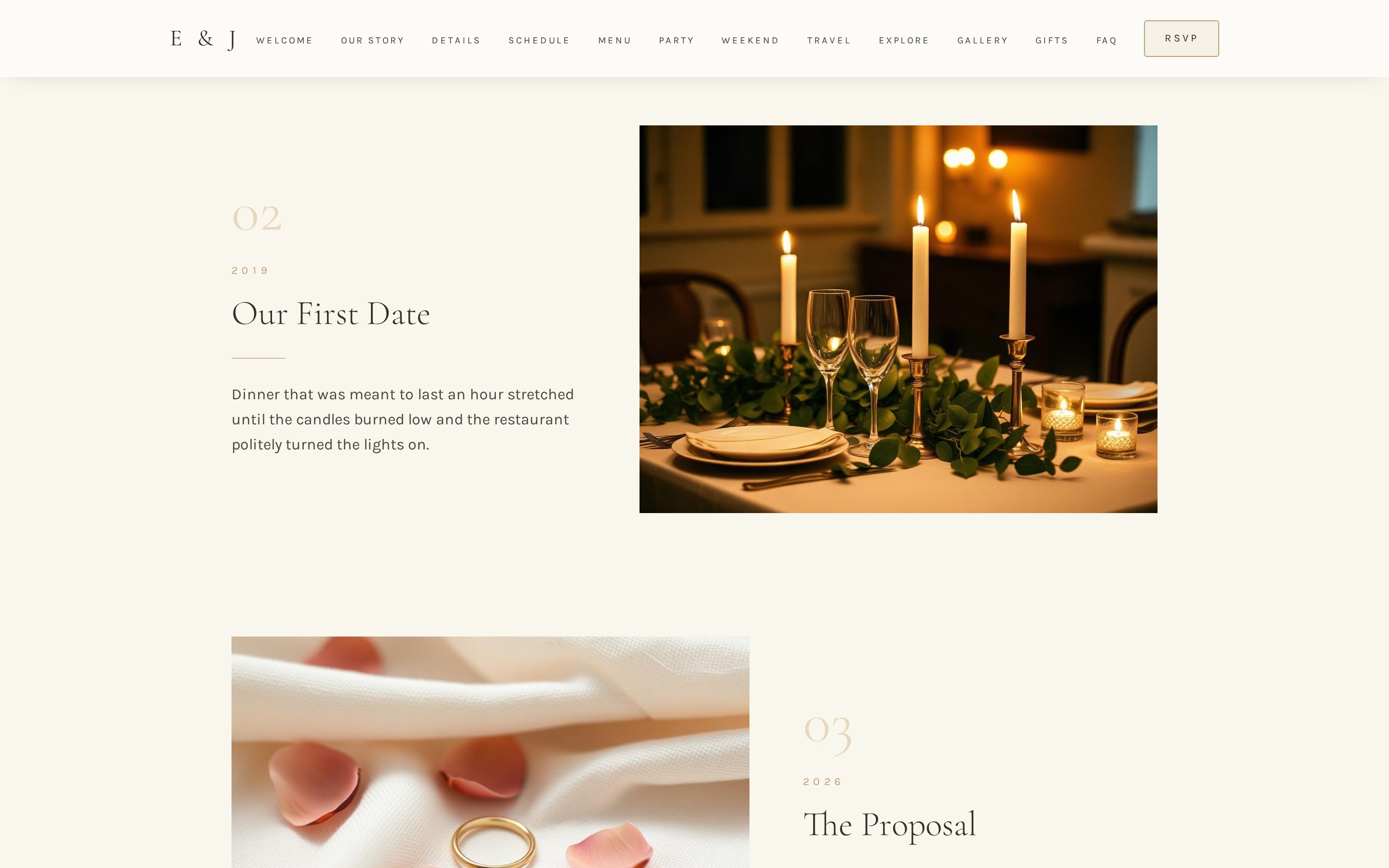 Our Story timeline section of the wedding website