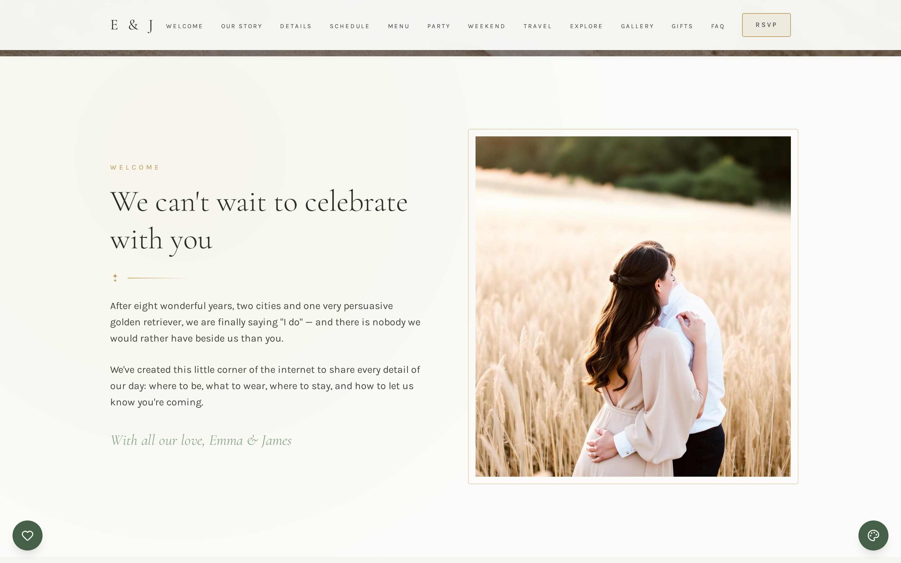English Garden wedding website design shown on a desktop screen